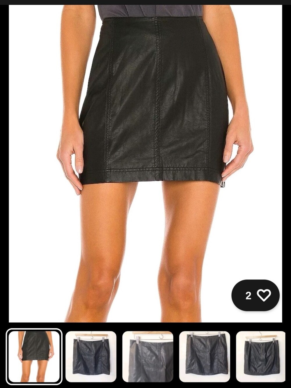 Free People Women's Modern Femme Black Faux Leather Mini Skirt Size 6